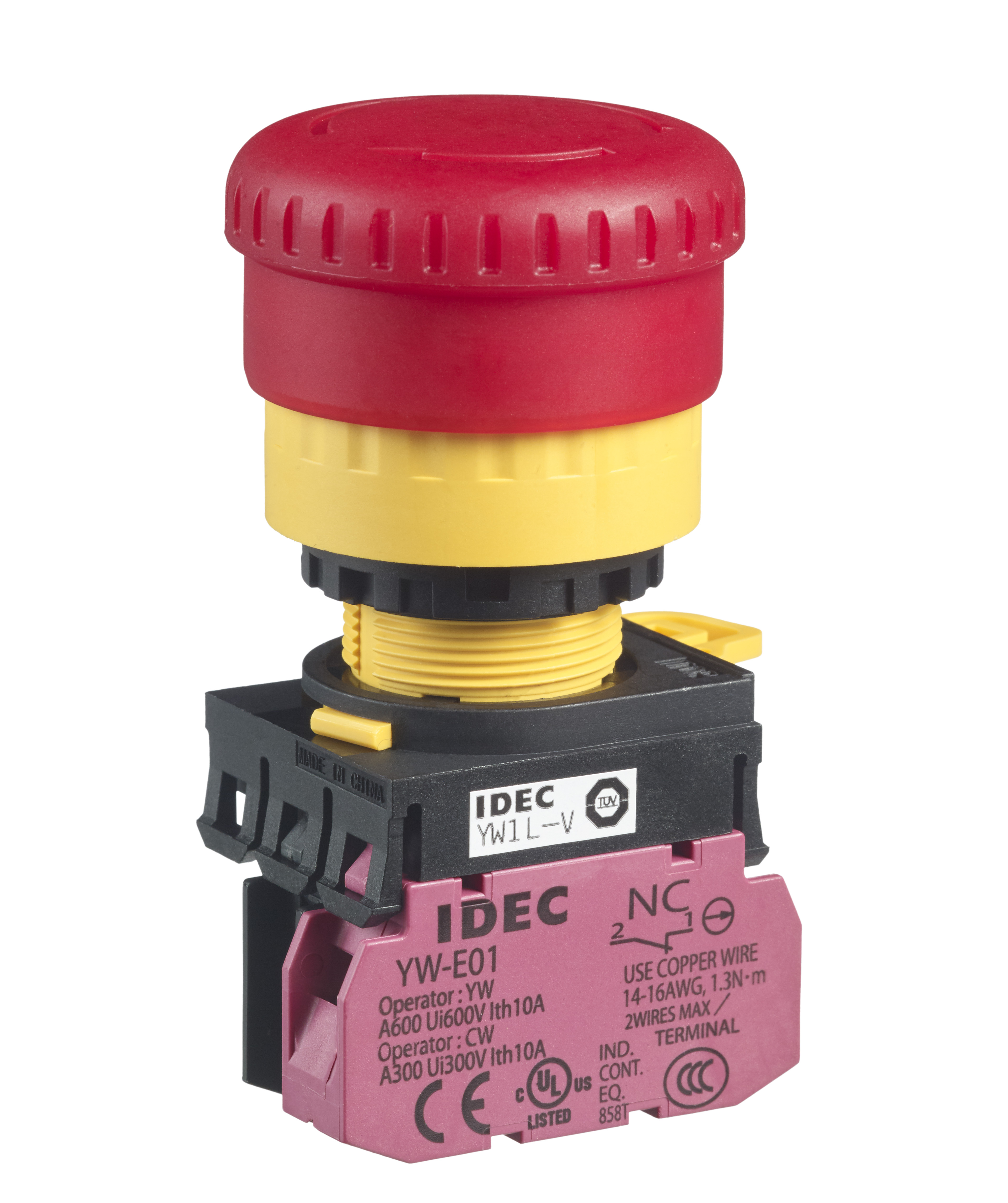 Noodstop 40mm 1xNC steekklem met LED en draai-/trekontgr