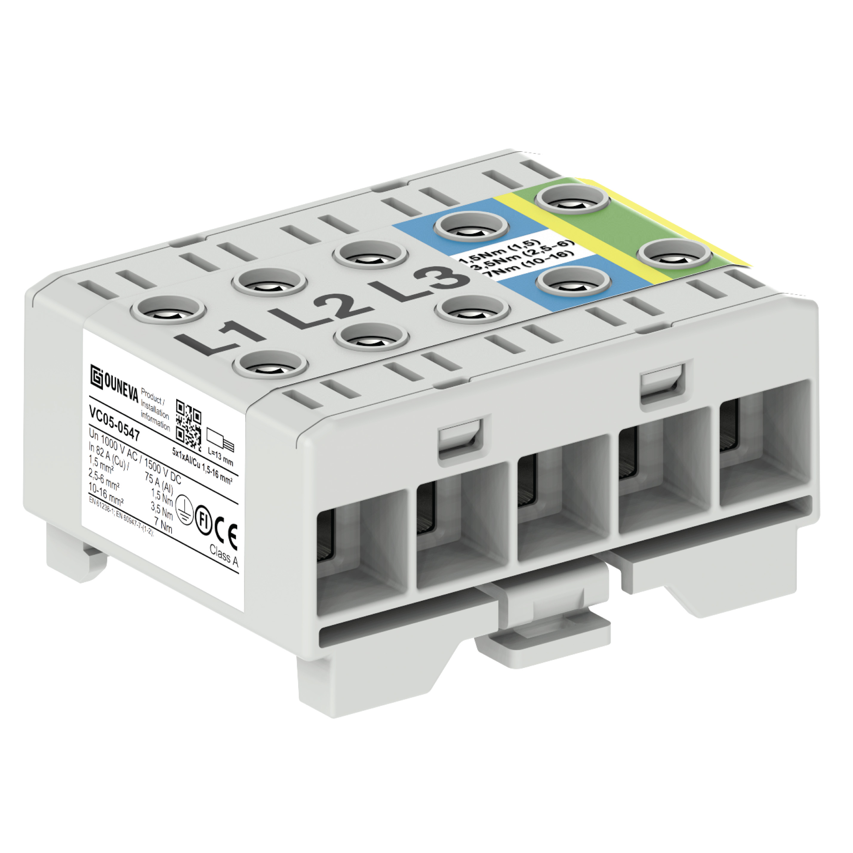 OTL aansluitklem 1,5-16 mm², 5x1xAl/Cu DIN-rail